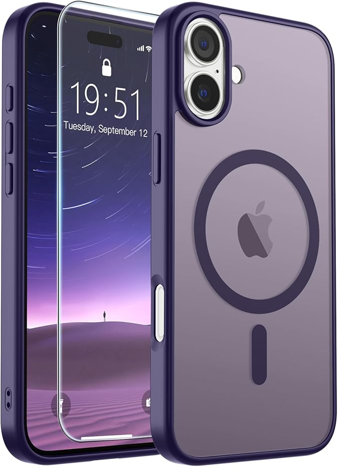 SUPFINE Magnetic for iPhone 16 Plus Case(Compatible with MagSafe)(Military Grade Drop Protection) Slim Translucent Matte Shockproof with Anti-Fingerprint Phone Case,Dark Purple