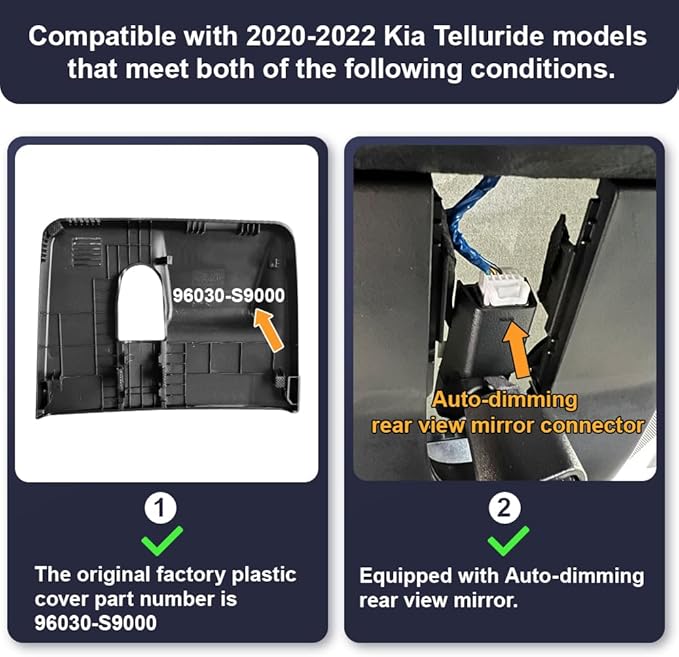 Fitcamx 4K Dash Cam Suitable for Kia Telluride 2020 2021 2022 S LX EX SX X-pro X-Line (Part No#S9000), OEM Look, UHD 2160P Video, Built-in WiFi & APP, Loop Recording, G-Sensor, Easy to Use, 64GB Card