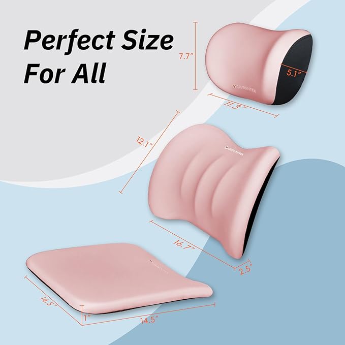 Car Seat Cushion with Neck Pillow & Lumbar Support Back Sciatica Tailbone Pain Relief Car Pillows Ergonomic Memory Foam Back Support for Driving Seat Office Chair Wheelchair 3 Pcs Pink