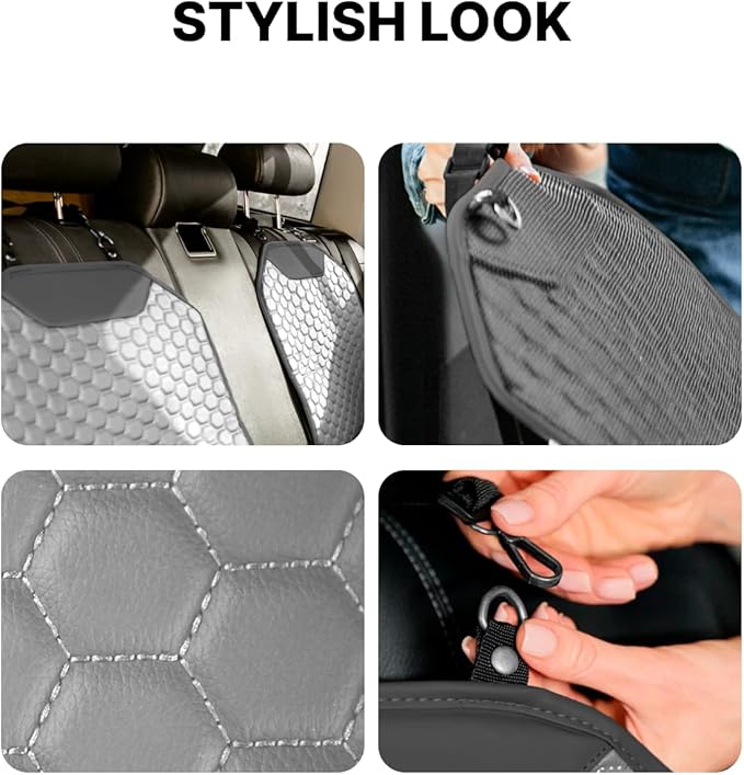 Owleys Set Seat Back Organizer & Car Seat Protector Hexy Waterproof & Non-Slip Protector for Child Car Cushion for Leather and Fabric Seats (Gray)
