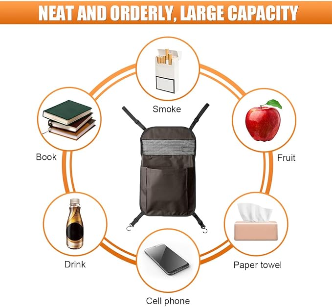 YoRise Seat Back Car Organizer, Large Capacity Oxford Fabric Car Storage Organizer with Pocket, Automotive Backseat Hanging Pet Barrier Protector Accessories for Document, Purse, Handbag (Brown)