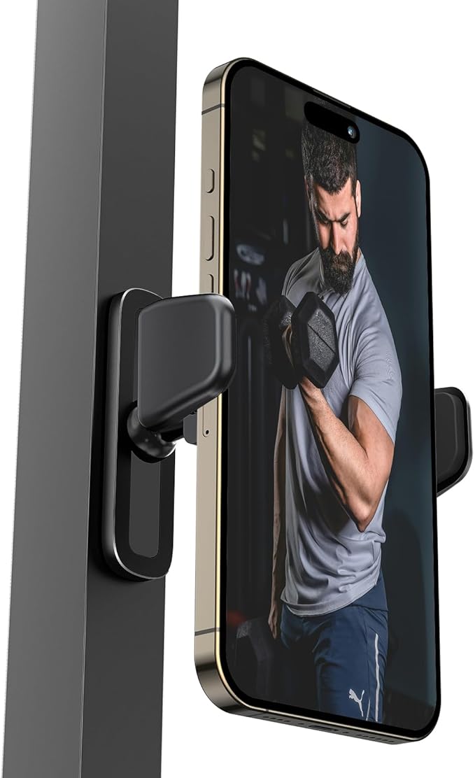 APPS2Car Magnetic Phone Holder for Gym, Aluminum Alloy Base and Joint 360 Adjustable, Compatible with 4.7-6.9" All Phones & Heavy Case, Grey