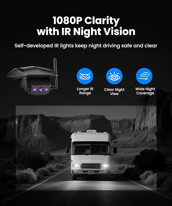 AUTO-VOX Wireless RV Backup Camera: Rear&Side View with 7.2” HD 1080P Triple-Split Screen Monitor, Dual Power USB/Car Charger, DVR Recording, Stable Signal Rear View Camera for Camper, Travel Trailer