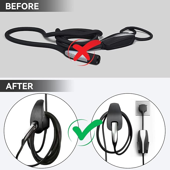 Charging Cable Organizer for Tesla, Wall Mount Connector Holder, Charger Cable Holder Adapter with Chassis Bracket, Compatible with Model 3/S/Y/X, Black