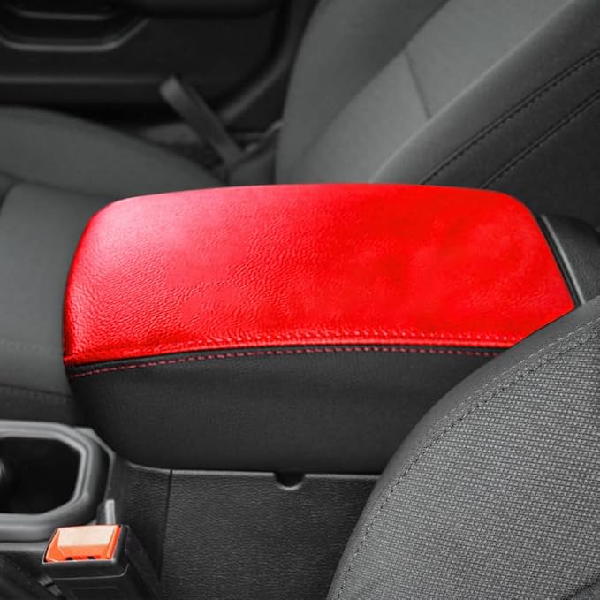 DEYTOP Center Console Cover for Jeep Wrangler JL JLU 2026 2018-2025 Armrest Cover for Jeep Gladiator JT 2020-2026 Car Cushion Protector Pad for 2023 JL&JT (NOT for JK/JKU)(Red with Red Stitches)