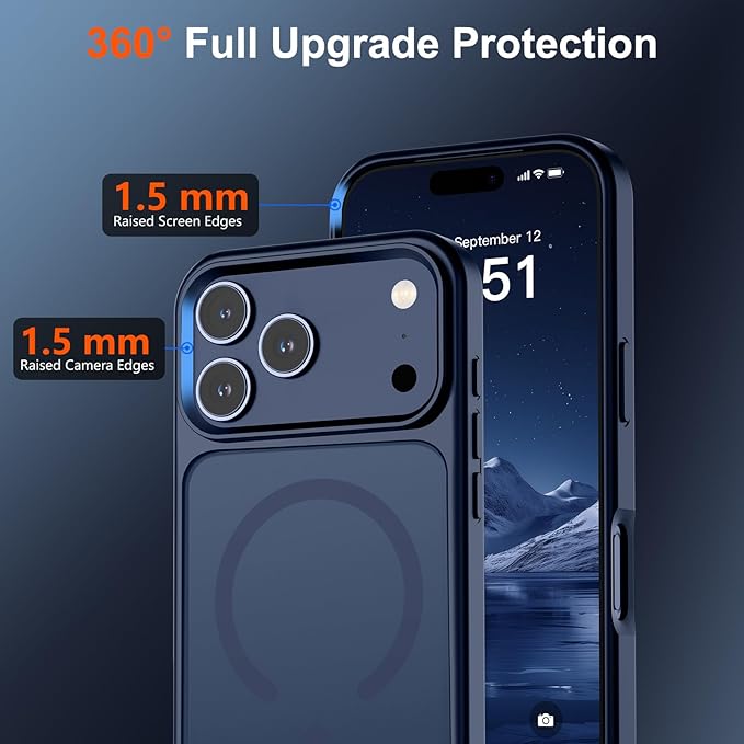 SUPFINE Magnetic for iPhone 17 Pro Max Case with Screen Protector (Compatible with MagSafe)(Military Grade Drop Protection) Translucent Matte Shockproof with Anti-Fingerprint Phone Cover,Dark Blue