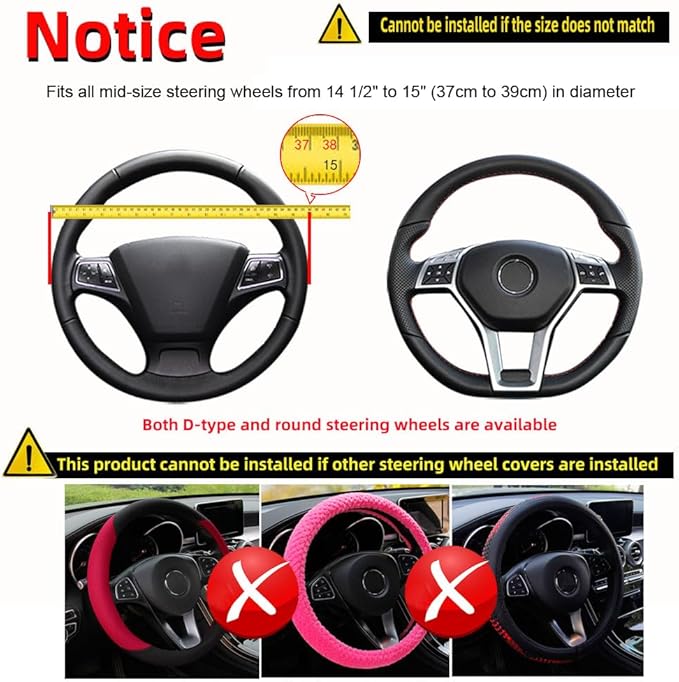 Hiflyer Car Steering Wheel Cover Women & Men, Universal 14.5-15 Inch Steering Wheel Covers, Soft Microfiber Car Wheel Cover Car Stuff Car Accessories Interior (Red)