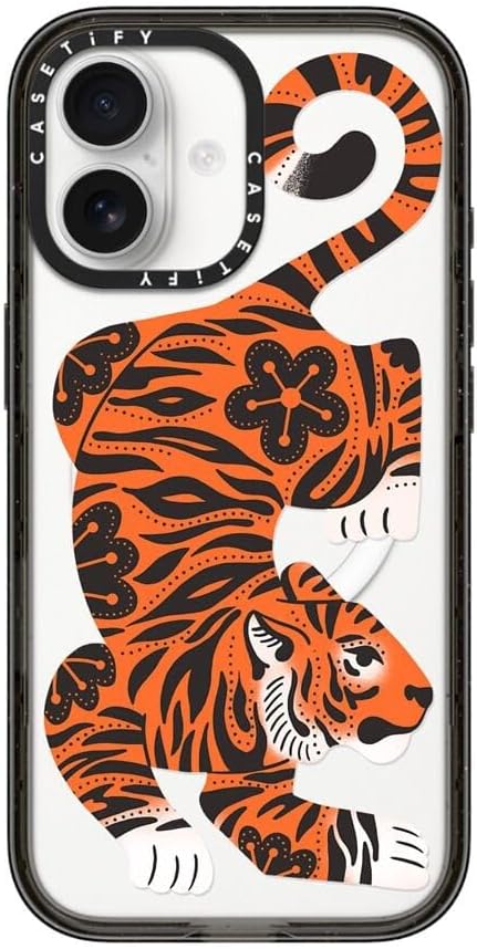 CASETiFY Impact iPhone 17 Case [Slim/Compatible with Magsafe / 8.2 ft. 4X Military Grade Drop Protection] - Fierce Tiger - Clear Black