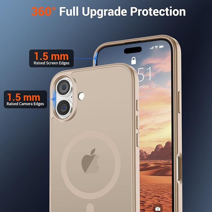 SUPFINE Magnetic for iPhone 16 Plus Case(Compatible with MagSafe)(Military Grade Drop Protection) Slim Translucent Matte Shockproof with Anti-Fingerprint Phone Case,Desert Gold