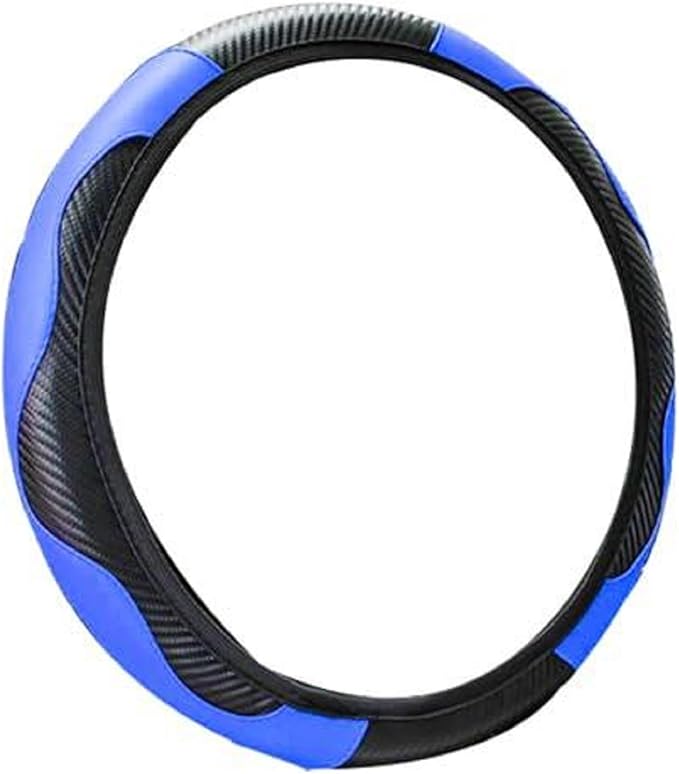Car Steering Wheel Cover, Microfiber PU Leather Elastic Carbon Fiber Auto Steering Wheel Protector, 15 Inch Breathable Anti-Slip for Women Men, Car Interior Accessories for Most Cars (Black/Blue)