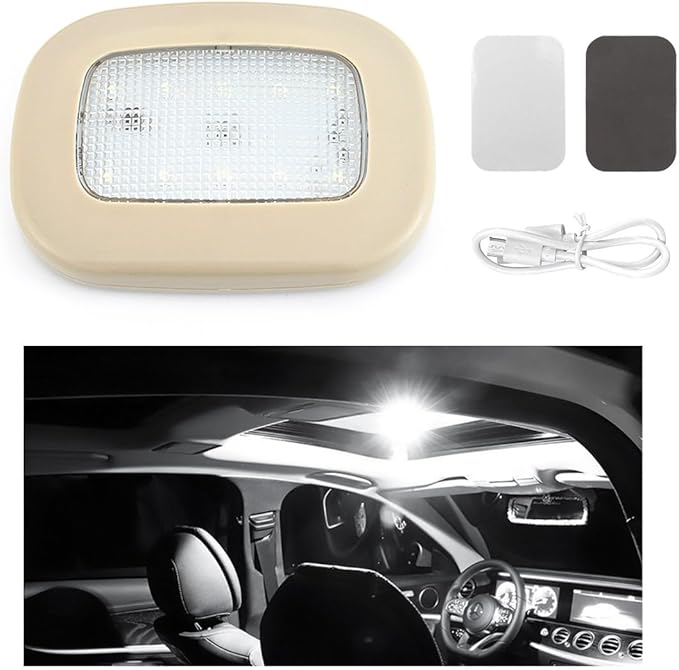 Ohleats Car Interior Ceiling Roof Lights, Magnetic Rechargeable USB Wireless Dome Lamp, LED Auto Map Reading Light Cover for Insider Roof Ceiling, Universal Car Accessories (Beige)