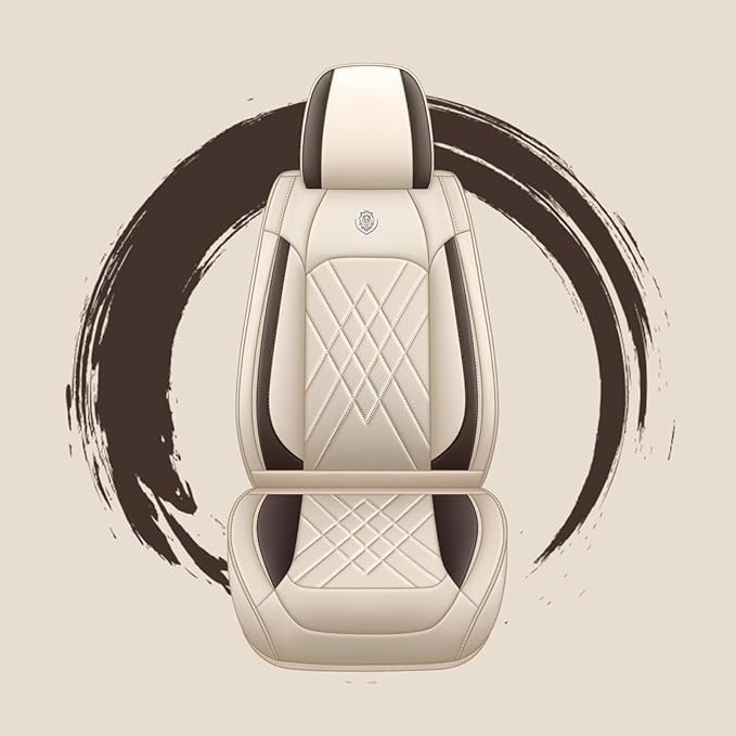 Car Seat Covers Compatible with Toyota Camry 2012-2026 Durable Waterproof Automotive Seat Covers Stretchable Fabric Material, Airbag Compatibility, Premium Nappa Leather(Beige Brown, 2 Pcs Front)