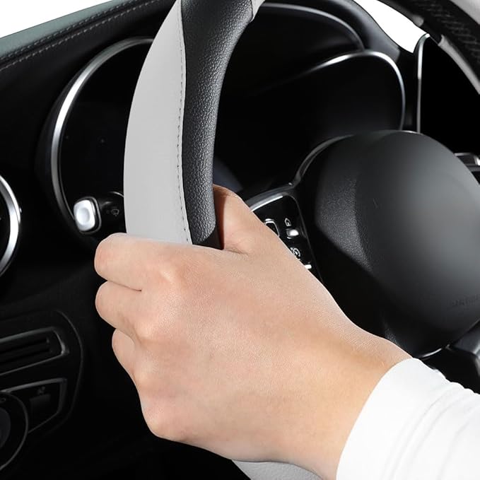 Car Steering Wheel Cover, Microfiber Leather Steering Wheel Cover Universal Fit 14.5-15 inch Anti-Slip Comfortable Breathable Car Wheel Protector for Men Women,Grey