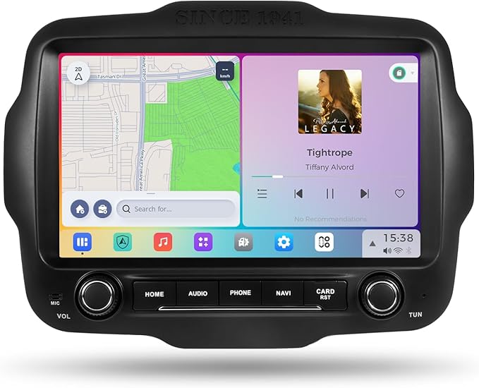 9'' QLED Screen Car Radio for Jeep Renegade 2015-2022, GPS Navigation, with Wireless Carplay & Android Auto, 8+256GB Stereo, DTS Sound, Built in Gyroscope, Physical Knob