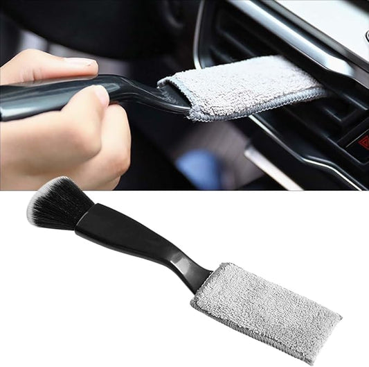 Car Double Head Clean Brush, 2 in 1 Duster for Car Clean, Car Interior Dust Detailing Brush for Air Vents Dashboard Screen, Soft Car Cleaning Tool Accessories (Black)