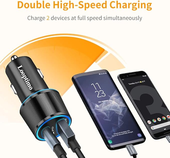 45W Fast USB C Car Charger for Google Pixel 10/10 Pro/10 Pro XL/9/9a/8/7, Galaxy S26+/S25 Ultra, Looptimo Android Phone Plug PD & QC3.0 Cigarette Lighter Adapter with Rapid Charging 3.3ft Type C Cable