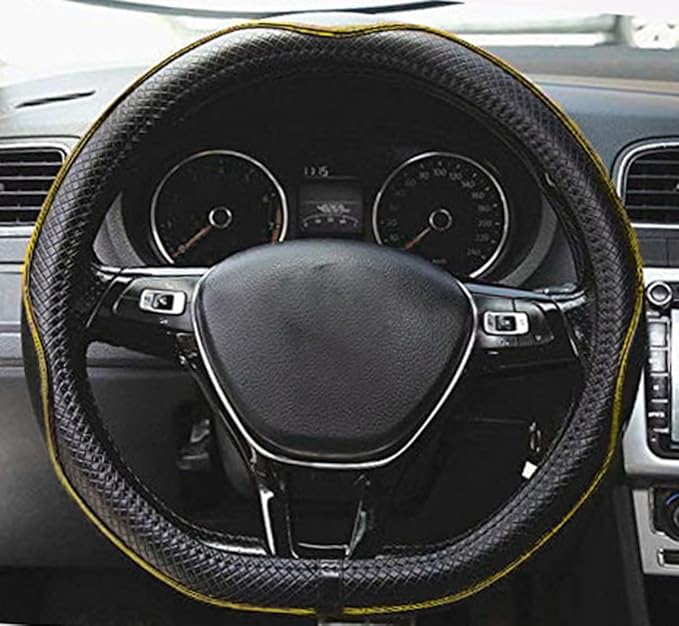 Mayco Bell Flat Bottom Steering Wheel Cover Anti-Slip,Safety,Soft,Breathable,Durable,Full Surround,Comfortable Grip Microfiber Leather (D Shape, Black Yellow)