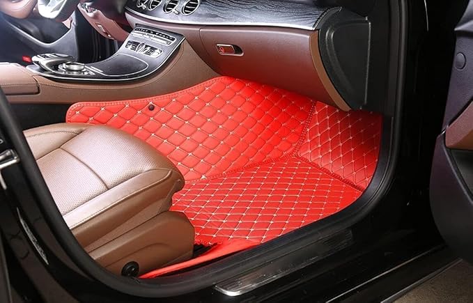 Custom Personalized Floor Mats for Cars，Luxury Full Coverage All Weather Car Floor Mats，Anti-Slip Leather Car Mat Set ，Custom Floor Mats for 99% of Cars, Trucks & SUVs (Black Red 1)