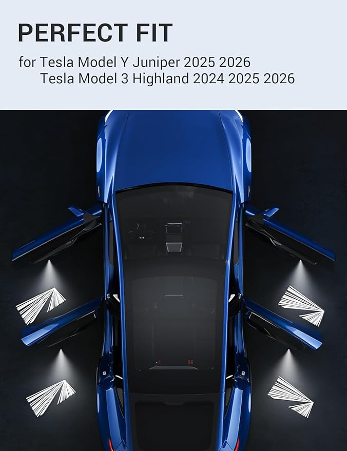 Motrobe 4PCS Puddle Lights for Tesla Model Y Juniper 2025 2026 Model 3 Highland 2024-2026 4K HD Ultra-Bright Light Carpet Door Projector Lights No Error Code Never Fade Tesla Accessories