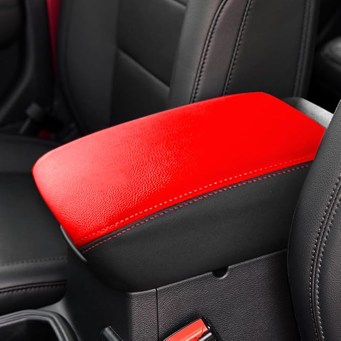 DEYTOP Center Console Cover for Jeep Wrangler JL JLU 2026 2018-2025 Armrest Cover for Jeep Gladiator JT 2020-2026 Car Cushion Protector Pad for 2023 JL&JT (NOT for JK/JKU)(Red with Red Stitches)