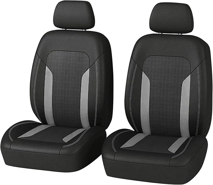 2 Pack Universal Car Seat Cover with Breathable Mesh Backrest,Comfortable Car Seat Protector with Foam Padding and Retaining Buckle,Highly Elastic Car Seat Covers Full Set (Gray)
