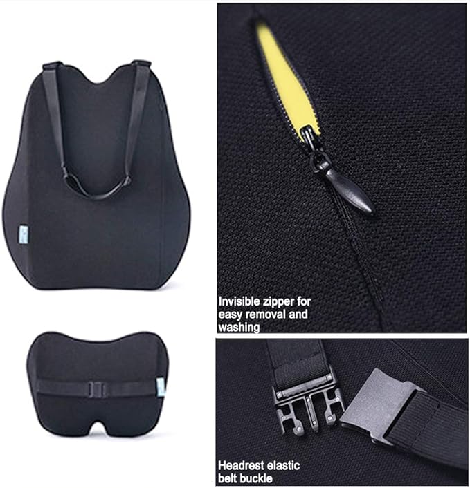Car Lumbar Support Back Cushion & Headrest Neck Pillow Kit Cushion Memory Foam Universal Fit Major Car Seat with Back Pain Relief for Car Office Home 1PCS Black