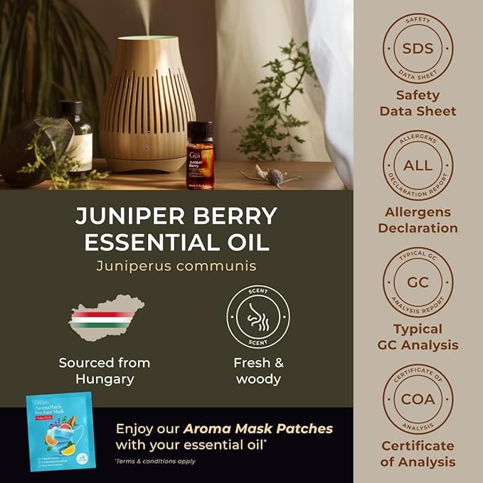 100% Pure Juniper Berry Essential Oil - 0.34 Fl Oz - Juniper Berry Oil for Hair, Skin, Diffuser, Aromatherapy & DIY Candle Making Scent