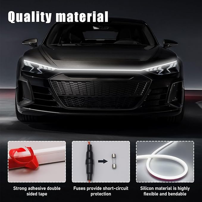 Ohleats 79 Inch Car Hood Light Strip, Exterior Flexible Daytime LED Running Light, Waterproof Auto LED Strip Light with Dynamic Scan Start-up Effect, Car Accessories for SUV Truck (White)