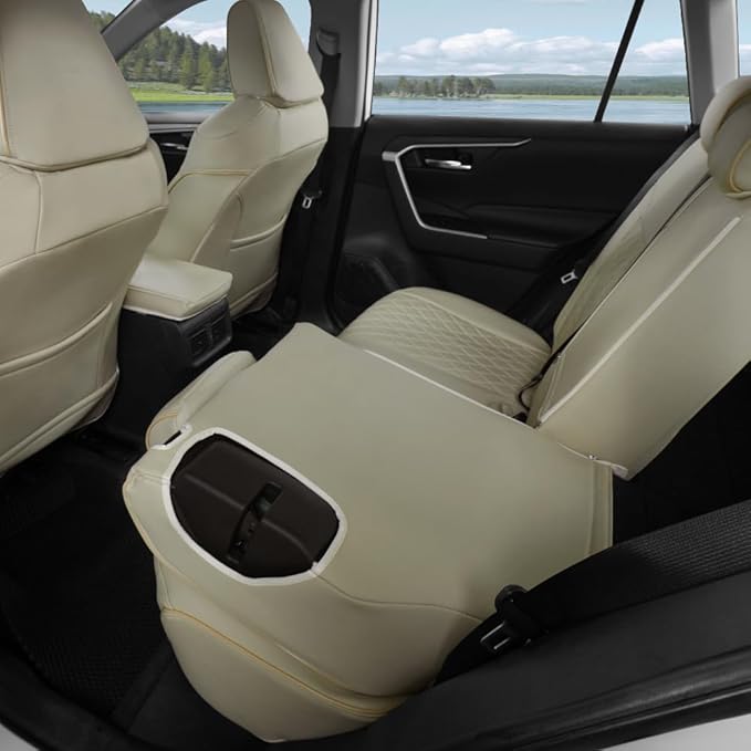 Lolcar Rav4 Seat Covers Custom Fit for Toyota Rav4 (for Hybrid) 2019-2025 LE,XLE,XLE Premium,Limited,Woodland Edition, Leather Truck Seat Cover Full Set for SUV,Faux Leather(Grid Beige)