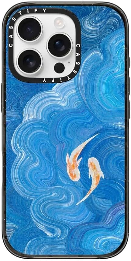 CASETiFY Impact Case for iPhone 16 Pro [Slim / 8.2 ft. 4X Military Grade Drop Protection/Compatible with Magsafe] - Two Little Koi - Clear Black