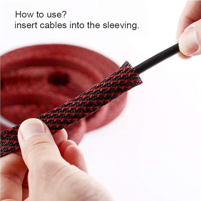 25ft - 3/4 Inch Cable Management Sleeve Protector,Wire Loom PET Expandable Wire Sleeving for Office TV Computer Home Theater Engine Bay Cord Organizer,Protect Cables from Pet Cat Dog Chewing,BlackRed