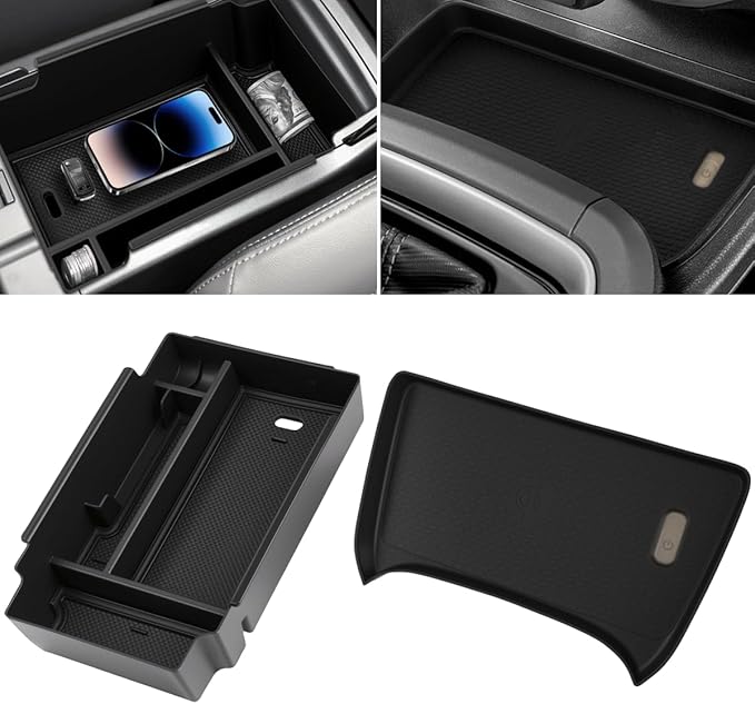 2PCS Center Console Organizer Tray Compatible with Subaru Crosstrek 2024 2025/Impreza 2024 2025 Interior Accessories, Silicone Center Console Wireless Charging Mat + Armrest Storage Box