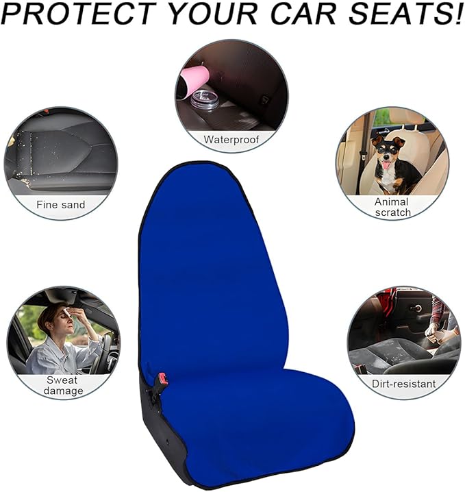 2PCS Car Towel Seat Cover, Waterproof Sweating Non-Slip Premium Soft Towel Carseat Protector, Universal Machine Washable Car Truck SUV Front Seat Cover for Gym Workout Beach Hiking (Blue)