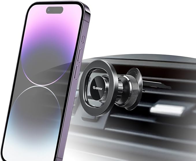 Esoulk Vent Magnetic Phone Holder, MagSafe-Compatible Phone Mount with Car Air Vent Clip, Strong Magnetic Car Mount for iPhone, Compact Car Cell Phone Holder Vent Accessories