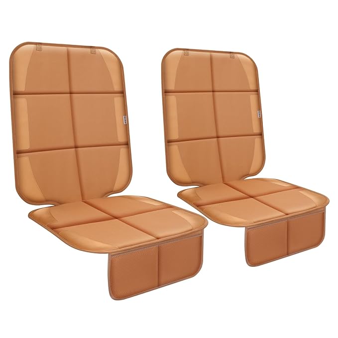 Meolsaek Car Seat Protector for Child Car Seat, Durable 600D Fabric Waterproof Car Seat Cover with Thick Pad Non-Slip Backing，No Imprints (Tan-2 pcs)