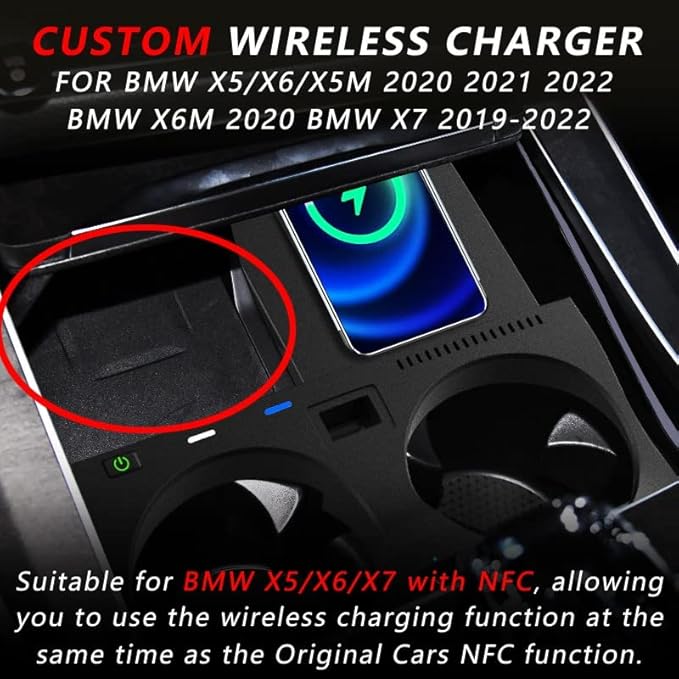Wireless Car Charger Compatible with BMW X5 X6 X5M X6M 2020-2022 Center Console Accessory Panel, 15W Qi Fast Charging Phone Pad for F85/F86 Support Original NFC, size