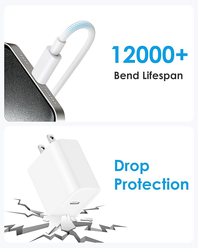 Brasag i Phone 17 16 15 Charger Fast Charging - 20W PD Fast Charger Block with 6Ft USB C Cable for i Phone 17/16/15 Series, i Pad Pro/Air/Mini, Galaxy S23, Pixel 8 & More (2-Pack)