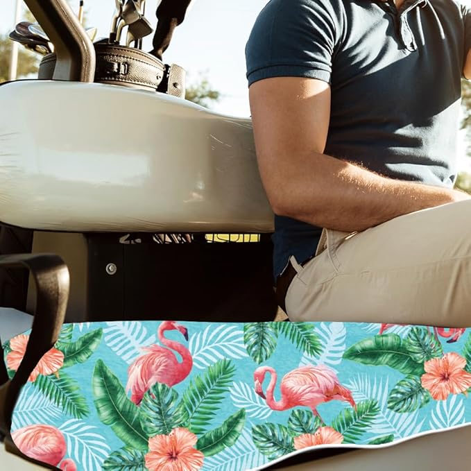 ORIGACH Flamingos Golf Cart Seat Covers, Comfortable Cooling Golf Cart Blanket Towel, 100% Microfiber, Fits EZGO, Club Car, and More 2-Seat Golf Carts, 51x31inch