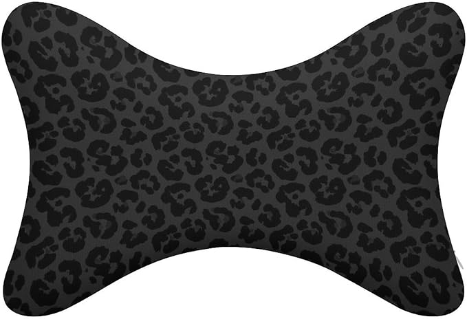 Car Neck Support Pillow 2 Pcs for Neck Pain Relief, Compatible with Dark Gray Black Leopard Cheetah Print Bone Shape Headrest Pillow for Car Seat with Soft Memory Foam
