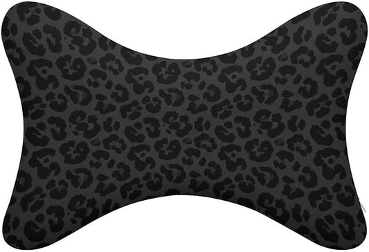 Car Neck Support Pillow 2 Pcs for Neck Pain Relief, Compatible with Dark Gray Black Leopard Cheetah Print Bone Shape Headrest Pillow for Car Seat with Soft Memory Foam