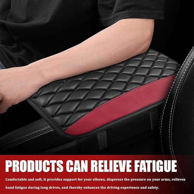 Car Center Console Cushion Pad, Armrest Cover for Car, Leather Waterproof Armrest Seat Box Cover, Auto Accessories Comfortable Arm Rest Box Cushion Pad for Most Vehicles (Wine Red)