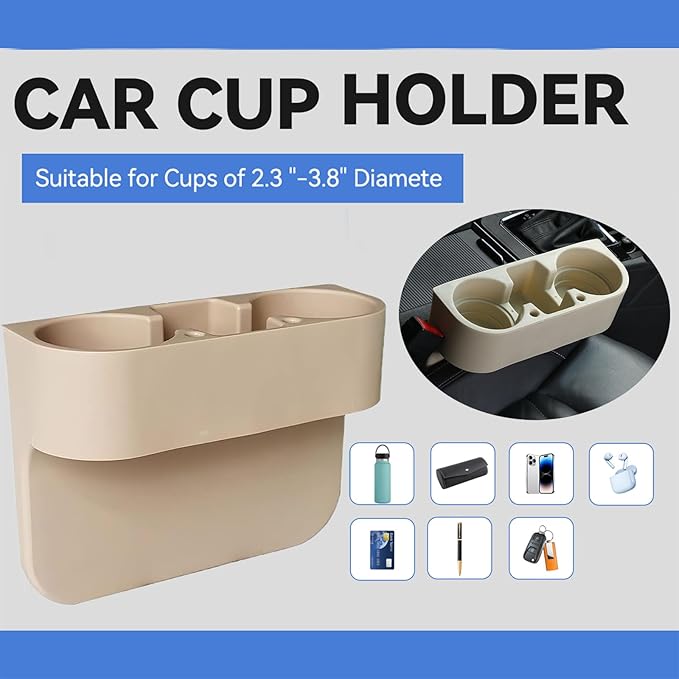 Car Cup Holder Cup Holder for Car Seat Cup Holder for Car Multifunctional Portable Console Side Pocket Car Seat Gap Filler Organizer Vehicle Seat Cup Cell Phone Drink Holder Storage Box (Beige)