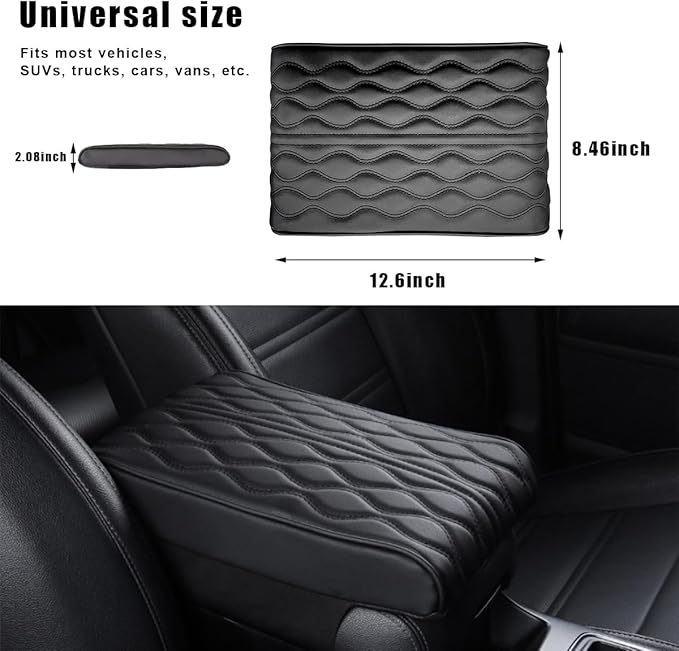 Ziciner Car Center Console Cover, Leather Memory Foam Armrest Cushion Protection Pad, Waterproof Hand Rest Pillow with Height Increase, Universal Accessory for Most Car (Black)