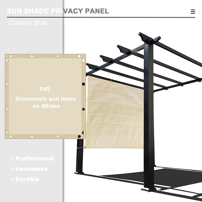 Alion Home© Sun Shade Privacy Panel with Grommets on 4 Sides for Patio, Awning, Window Cover, Pergola or Gazebo - Banha Beige (Custom Sizes)