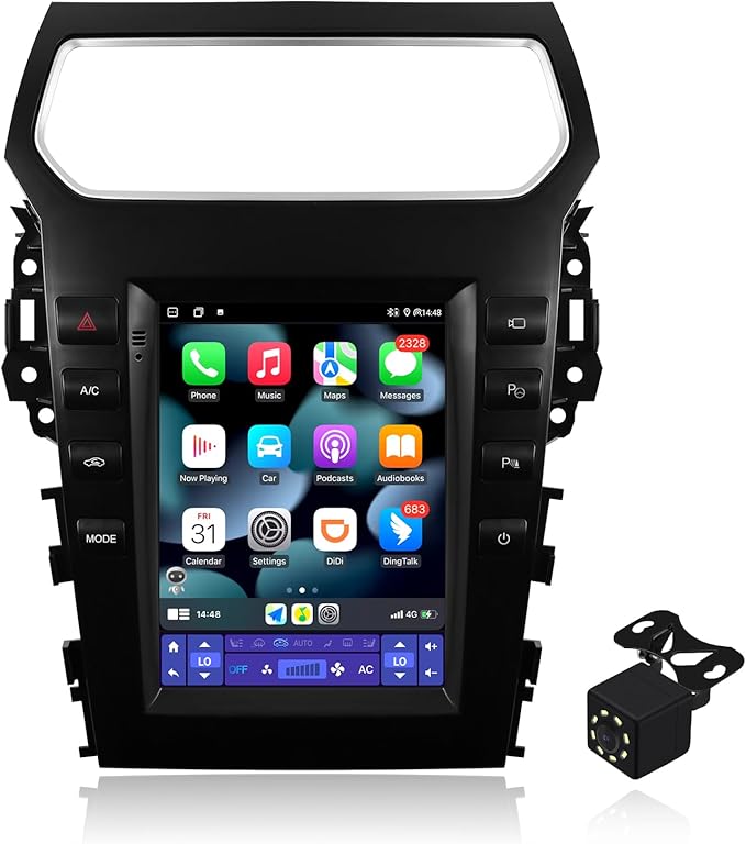 2+64G Android 14 Double Din Car Stereo for Ford Explorer 2011-2019 with 10.4 Inch Touchscreen Radio Built-in Wireless Carplay/Android Auto/GPS/Bluetooth/FM/AUX-in/Steering Wheel Controls/Backup Camera
