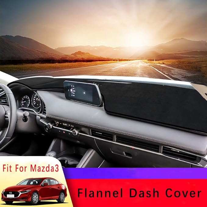 Beerte Black Car Dashboard Center Console Cover Fit for Mazda 3 Sedan&Hatchback 2019 2020 2021 Protector Sunshield Cover Dash Mat Pad (Flannel)