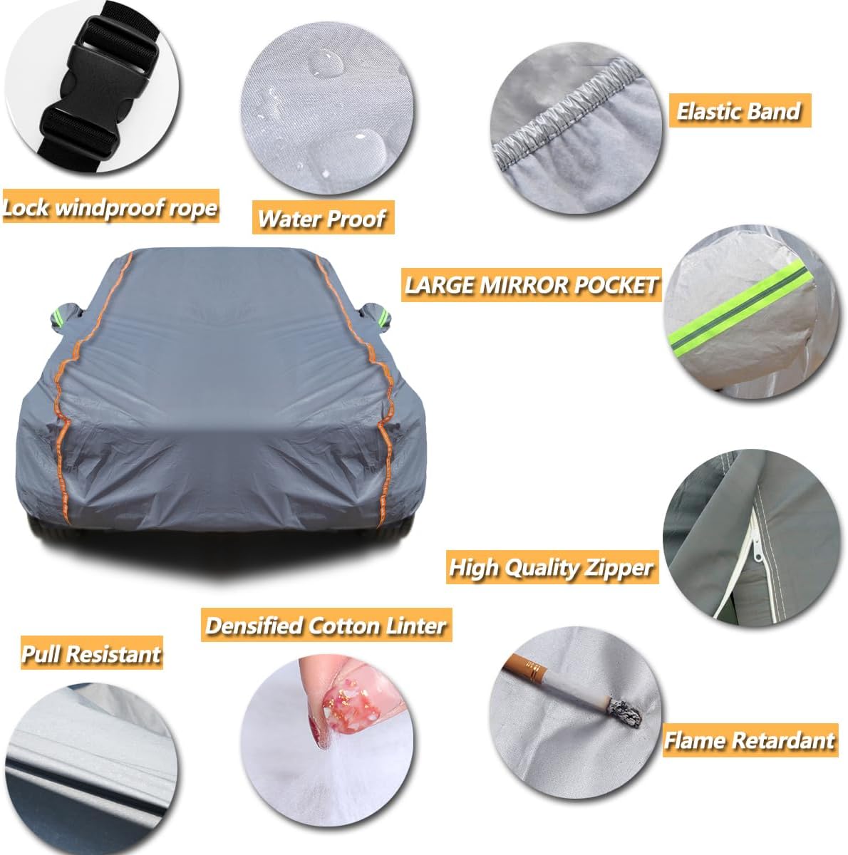 TUCAREST 6-Layers PEVA Premium Full Car Cover Fit for Pickup Sedan hatchback SUVs MPV Rain and snow protection, sun protection, UV protection, and protection of car paint surfaces-Silver Grey -Up 260"