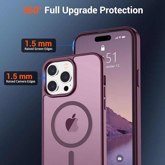 SUPFINE Magnetic for iPhone 14 Pro Max Case with Screen Protector (Compatible with MagSafe) (Military Grade Drop Protection) Translucent Matte Shockproof with Anti-Fingerprint Phone Case,Wine Red
