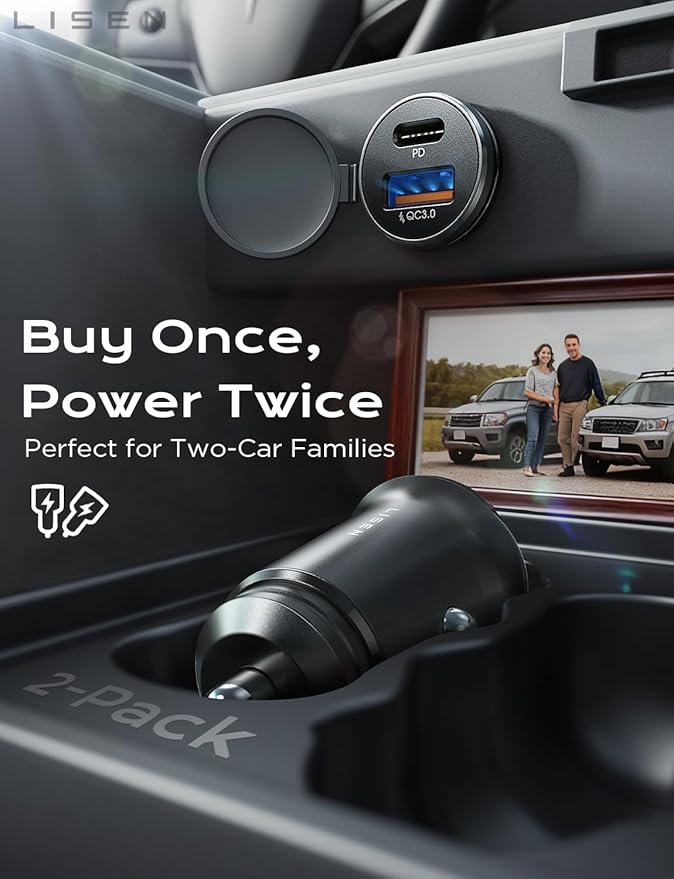 LISEN Car Charger USB C, 69W Cigarette Lighter USB Charger Adapter, Car Accessories Gifts for Men, Mini USBC Cars Fast Charging Adapter USBC Type C 12V Plug Outlet, for iPhone 17 Pro Max 16 15 14 13