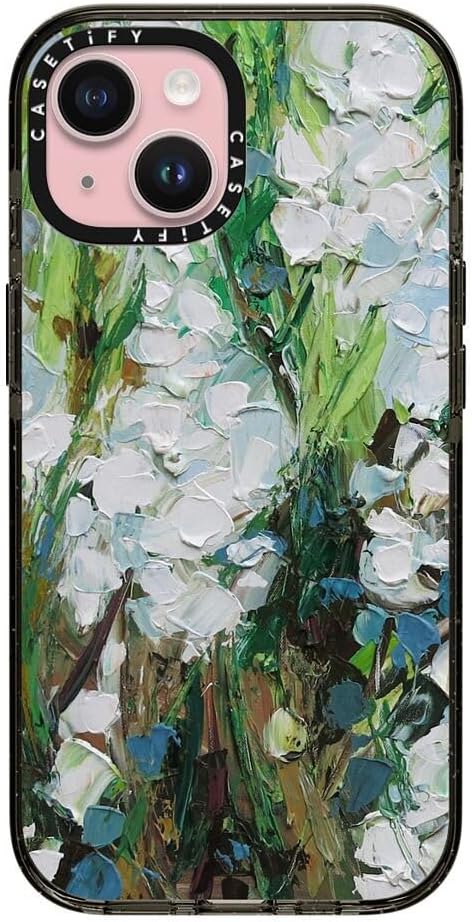 CASETiFY Impact iPhone 15 Case [4X Military Grade Drop Tested / 8.2ft Drop Protection/Compatible with Magsafe] - Paint Prints - Wild Squill Flowers - Clear Black